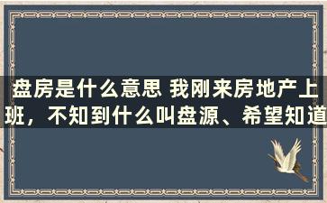 盘房是什么意思 我刚来房地产上班，不知到什么叫盘源、希望知道的告诉我